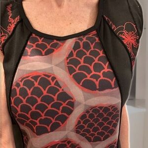 Vintage Red and Black Hexagonal Patterned Dress NWT XL